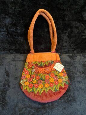 NWT Nativa Gabriela Vargas Artisan Embroidered Floral Suede Tote Bag